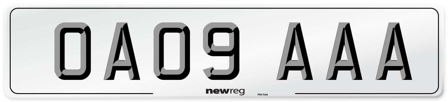OA09 AAA Number Plate from New Reg